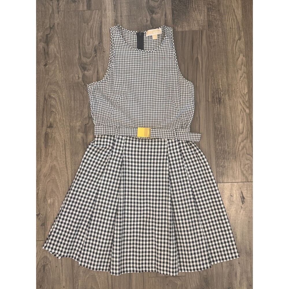 MICHAEL Michael Kors Sz 4 Gingham Check Belted Fit & Flare Dress 100% Cotton